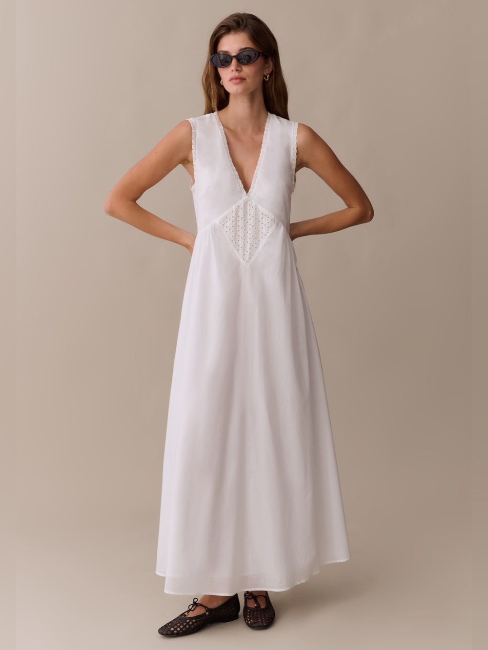 Few Moda Sonnet Cotton Maxi Dress White Size L NWT